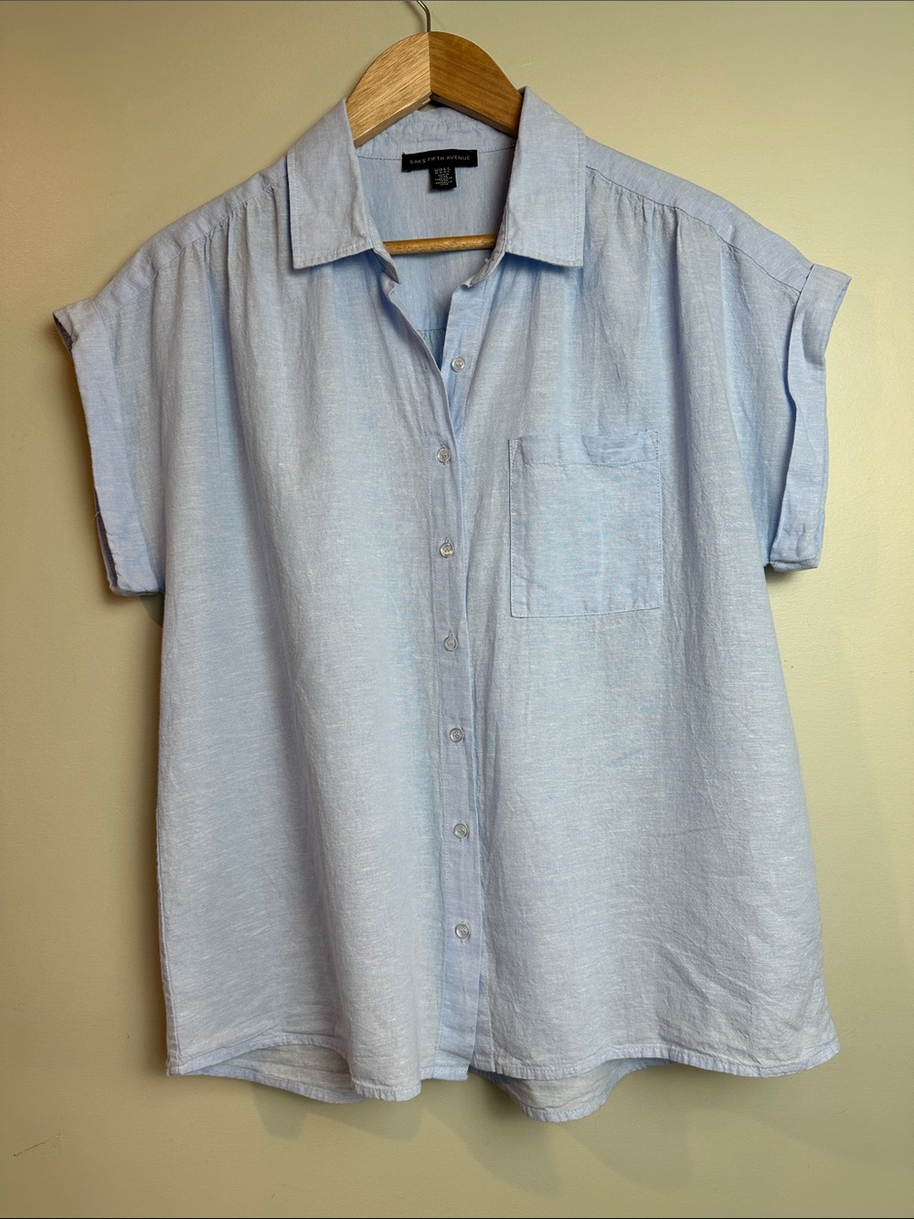 Saks Fifth Avenue Linen cotton Black Label Short Sleeve Button-Down Shirt